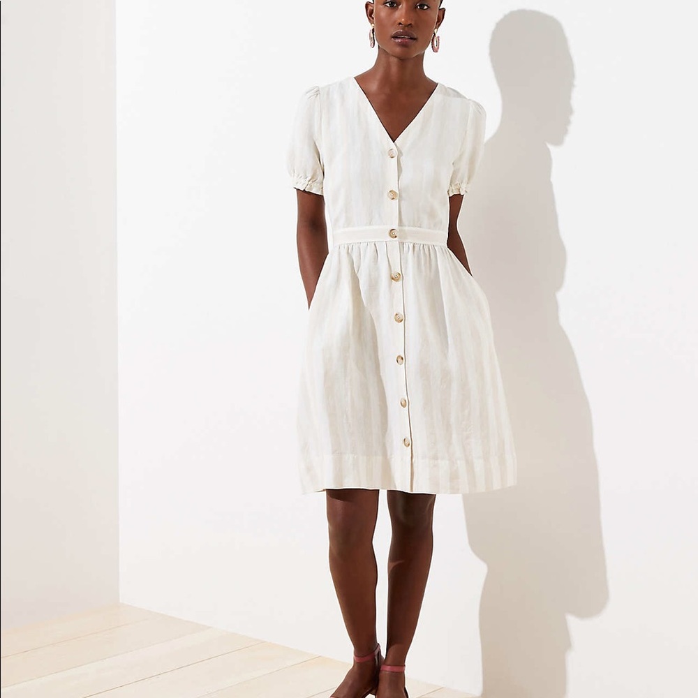 Loft Striped Puff Sleeve Pocket Shirtdress